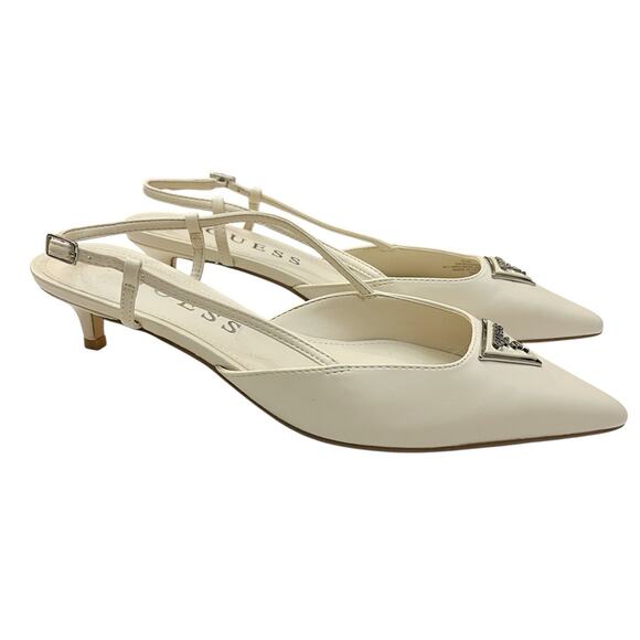 Guess Jesson Kitten Heel Pumps 9.5M Pointed Toe Slingback Logo Medallion - Picture 3 of 9